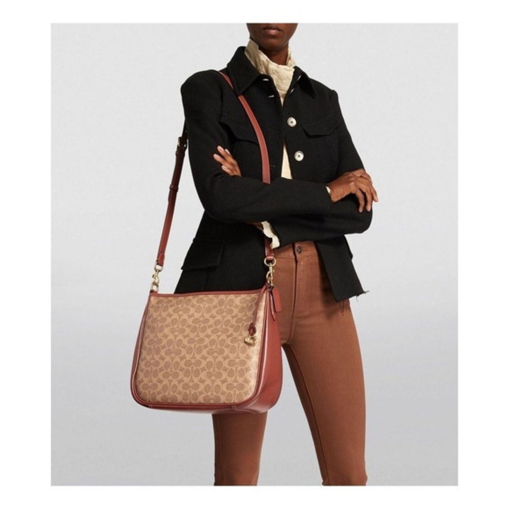 NWT COACH Coated Canvas Signature‎ Cary Shoulder Bag in Tan Rust - Picture 4 of 16